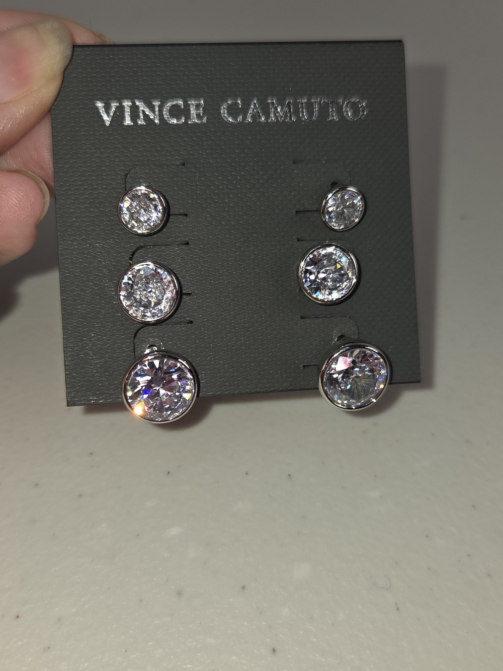 Vince Camuto Cubic Zirconia Stud Earrings Set of Three Silvertone New with Tags